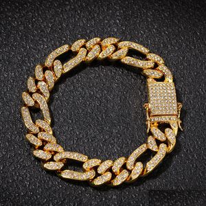 Chain Iced Out Figaro Bracelet 1M Bling Miami Cuban Link Fl Rhinestones Hiphop Mens Hip Hop Jewelry Drop Delivery Bracelets Dhgarden Dhnfy