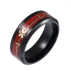 Eheringe Schmuck Unisex Red Carbon Fiber Logo Titan Stahlring Europäisches amerikanisches Herz des Lebens Verlobung