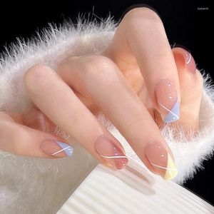 False Nails 24Pcs/Box Geometric Fake French Tips Artifical Full Cover Nail Ballerina Press On