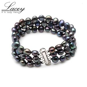 Charm Bracelets Real natural freshwater pearl bracelet women black bracelets bangles jewelry drop 230307