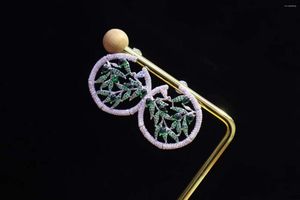 dangle earrings小さな新鮮な緑の竹の葉の直径29mmとブローチペンディエンテス女性用アロス
