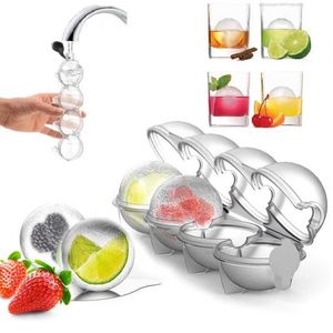 Ice Cream Tools 4 Grids Food Grade Round Large Sphere Ice Cube Trays Ice Making Mould Whiskey Silicone Ice Ball Maker Mold Z0308