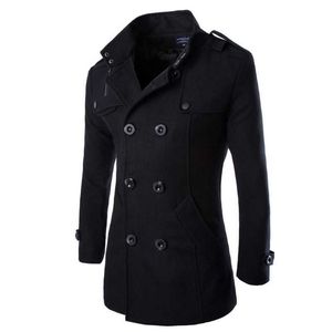 Fall- Fashion Winter Mens Jackets And Coats Duffle Stylish British style Single Breasted Pea Wool Trench EMY8