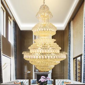 Американские золотые хрустальные люстры светильники светодиодные светодиодные современные большие длинные люстры европейская роскошная сияющая домашняя вилла гостиная