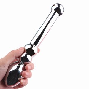 Brinquedos anal anal de aço inoxidável comprido plugue de metal de cabeça dupla videira g wand butt butt prostate massager estimulação vaginal sexo 230307