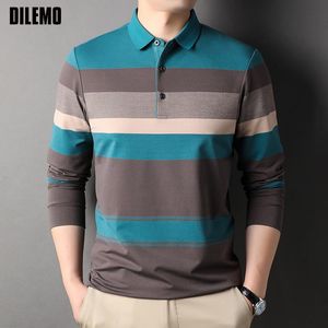 Men's Polos Top Grade Designer Fashion Striped Luxury Clothes For Men Brand Polo Shirt Casual Regular Fit Long Sleeve Tops Men Clothing 230308