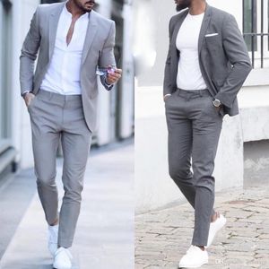 2023 Gray Men's Vintage Suits 2 Pieces Leisure Wedding Tuxedos Custom Made Mens Formal Party Business Brudgum DU -jackor byxor