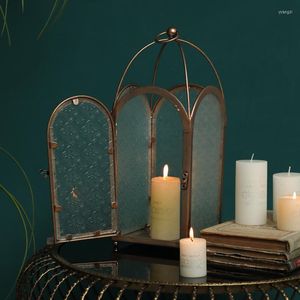Ljusstakare betonia glas kandelabra europeisk vintage metall smidesjärn vind lykta bröllop dekoration bord centerpieces