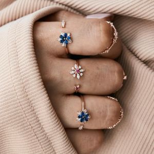 Cluster Rings Fashion Delicate Colorful Snowflake Open Adjust Pave Shiny CZ Crystal Romantic Bloom Flower Lovely Girl Women Ring JewelryClus