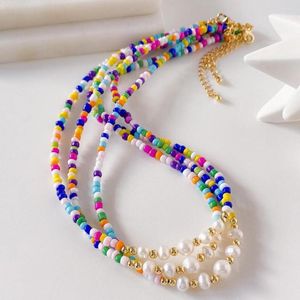 Girocollo 5 pezzi 2023 moda collane di perle naturali regalo per gli amici della ragazza gioielli Boho estate collana di perline colorate donne