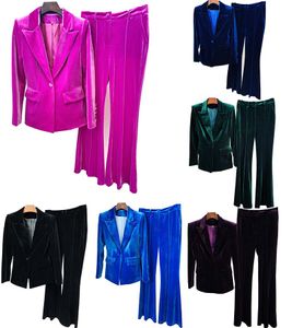 Womens Two Pieces Pants Three Pcs Set Business Clothes Suits Slim Blazer Set Fashion Velvet Material Diamons Decoration S-XXL