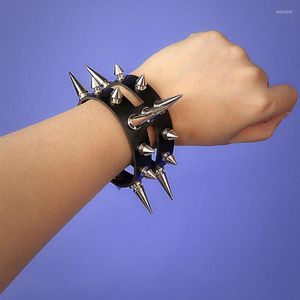 Bangle Men Mulheres Metal Spiked Counted Leather Bracelet Black rebites punk Party Hip Hop Acessórios Button Snap Button