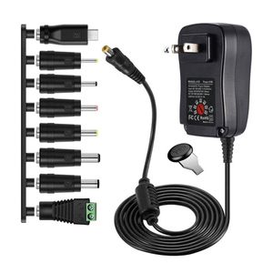 Universal Power Plug -adapter 30W 3V/4.5V/5V/6V/7.5V/9V/12V AC DC Adapter Strömförsörjning för LCD LED Light Strip Router Hub Högtalare Smarttelefon Tvbox Laddare för elecronics