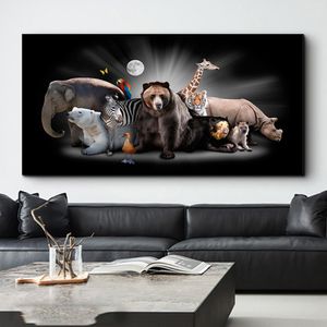 Moonlight Arctic Bear Wild Animals Canvas Painting Cuadros Posters Print Wall Art for Living Room Home Decor (No Frame)