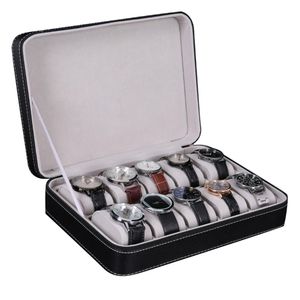 10 Slot Watch Box Surage Boxe Organizator biżuterii z 10 wyjmowanymi poduszką aksamitną podszewką zamykającym zamek błyskawiczny Synt228J