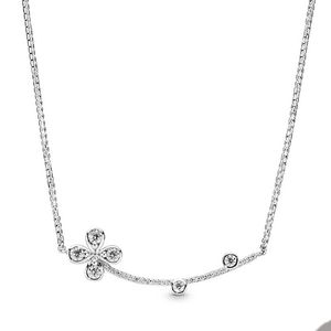 Sparkling Clover Chain Necklace for Pandora Real Sterling Silver CZ Diamond Crystal Wedding Jewelry For Women Girlfriend designer Necklaces with Original Box