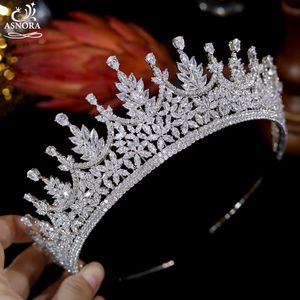 Biżuteria do włosów ślubnych Asnora Europejska i amerykańska wspaniała kryształowe korony Tiary Aaa Cubic Zirconia Heakddress Brideband 230307