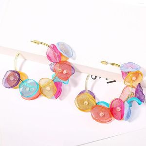 Brincos de Dangle Co Cool mais coreano colorido de renda de renda de pétala exagerada círculo atacado para mulheres gotas