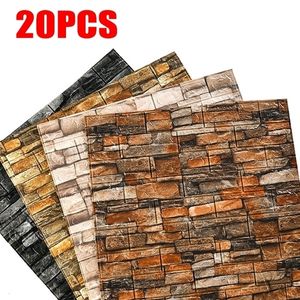 Wall Stickers 20PC XPE Foam 3D Retro Brick Pattern Self Adhesive Waterproof Panel Living Room Bedroom Home Decor paper 230307