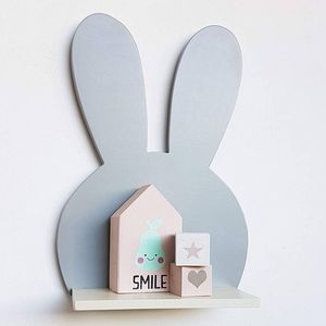 Decorative Objects Figurines Nordic Style Wooden Wall Shelf Baby Kids Room Decoration Lovely Rabbits Rack Floating Shelves Home Decor Organizer 230307