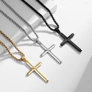 Pendant Necklaces 2023 Trend Gothic Rhombus Face Cross Necklace Mens Chain 316L Stainless Steel Gold Silver Black Color Hip Hop Jewelry