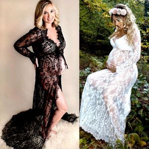 Casual Dresses Sexy Pregnant Women Lace Maternity Long Gown Maxi Dress Floral Hollow Out Deep V Pography Props White VestidoCasual CasualCas