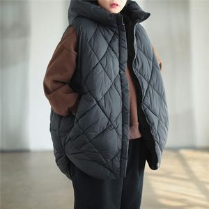 Coletes femininos de tamanho grande colete parka femme 2023 Retro de lazer de algodão com capuz de algodão acolchoado chateado espessura na cistha de jaqueta de inverno sem mangas