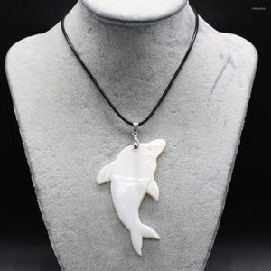Naszyjniki wisiorek naturalny delfin w kolorze skorupiak Moda urocza zwierzęta skórzana lina biżuteria