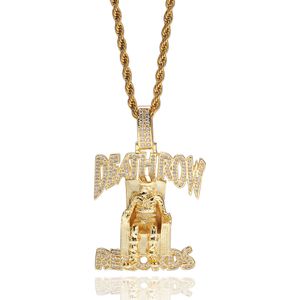 Hip Hop Jewelry Iced Out DEATHROW Pendant Gold Filled CZ Zircon Bling Necklace with Chain Rapper DJ Accessories Gift