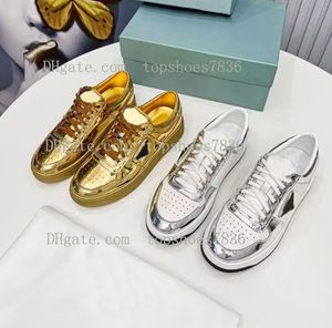 Женские дизайнерские одежды Fashion Gold Gold Linuine Leather Splice Flats показывают уличные повседневные джинсы обувь размер 35-41
