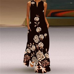 Sukienki zwyczajne 5xl letnia sukienka plażowa szata 2023 Czarna biała kwiatowa nadruk długa kobieta bez rękawów Dziewczyny Maxi Women