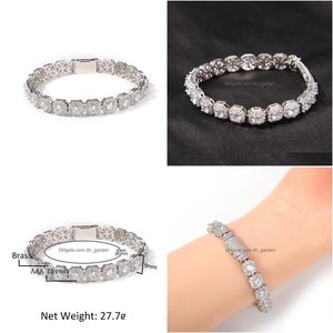 Bangle 9Mm Square Rock Sugar Zircon Dianond Tennis Bracelt Chain Cubic Zirconia 14K Gold Chains Mens Jewelry Hip Hop Bracelet Dhgarden Dhxkx