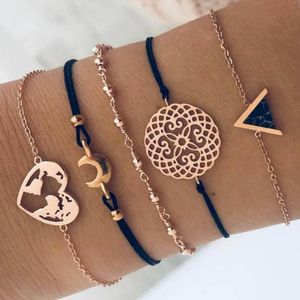 Charm Armband Triangle Black Love Map Hand Rope Party Armband Five Piece Suit Anklet lämplig för män kvinnor