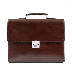 Briefcases Anti-theft Code Lock PU Leather Business Briefcase Retro Shoulder Bag Password Laptop Trendy Men's Handbag