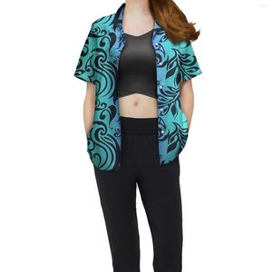 Kvinnor blusar grossistpris sommarlips kvinnor skjorta polynesiska stamtryck täcker plus size tee säljer casual knappar topp