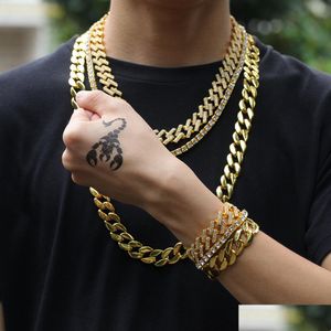 Naszyjnik z bransoletki Naszyjniki ze stali nierdzewnej męskie 14 -karne złote łańcuchy wysoko wypolerowane Miami Cuban Link punk