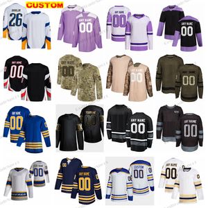 Custom 2023 Reverse Retro Hockey Jerseys Dahlin Okposo Thompson Tuch Power Camo Fights Cancer Jersey Hasek Cozens Anderson Girgensons Olofsson Hinostroza Quinn