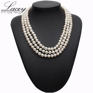 Pendant Necklaces Real pearl necklace silver jewelry freshwater three stand chocker Jewelry bridal for Women drop 230307