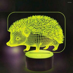 Nattljus 3D Hedgehog Light 16 Färger Byt USB Fjärrkontroll LED -bord Desk lampdekor Barn Children Christmasing Present