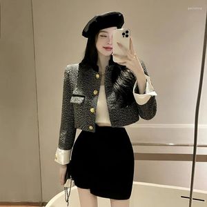 Women's Jackets Korean Fashion Women Vintage Short Jacket High Street Long Sleeve Stand Collar Patchwork Suit Small Coat Trend Lady