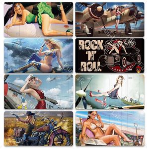 Beauty Vintage Metal Painting Poster Airplane Retro Tinplate Compact Car Tin Signs Board Home Pub Bar Cafe Garage Wall Decor 30X20cm W03