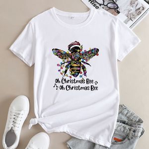 Camiseta feminina Oh Christmas Bee camisa estética Mulheres de manga curta Merry Xmas Holiday Gift Top 230307