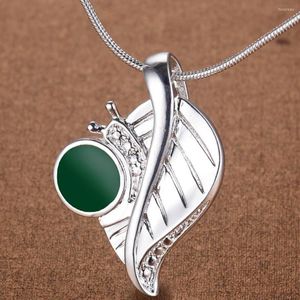 Naszyjniki wiszące zielony cyrkon srebrny liść szterling-silver-jewelry naszyjnik