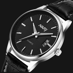 Wristwatches 2023 Fashion Minimalism Watch Men Casual Watches Nary Brown Leather Band Auto Date Quartz Clock Herren Uhren Reloj