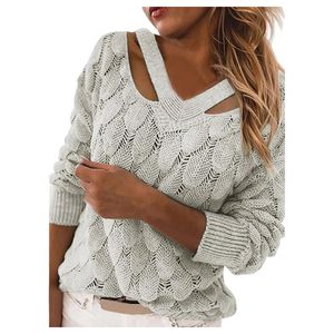 Maglioni da donna Maglione pullover lavorato a maglia da donna Sexy con spalle scoperte Tinta unita Manica lunga ampia Scollo a V Tunica senza schienaleDonna