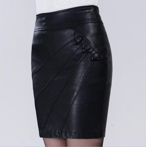 Skirts M/5Xl Women's Leather Skirts Spring Summer Slim Black Pencil Skirt Bodycon Large Size Sexy Package Hip Mini Skirt Saias K1229 230308