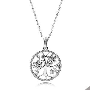 Sparkling Family Tree Necklace for Pandora Real Sterling Silver Fashion Party Jewelry For Women Men Girlfriend Gift Chain designer Necklaces with Original Box Set