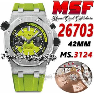 MSF ms26703 A3124 cronografo automatico da uomo cassa in acciaio inossidabile da 42 mm quadrante strutturato verde quadrante nero cinturino in caucciù Super Edition eternity orologi sportivi