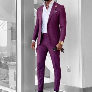 2023 Men Suits Pico de lapela de lapela Tuxedos no noivo Ternos de casamento Definir calças de blazer roxo preto 2 peças