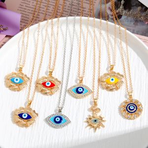 Creative Blue Devil's Eye Alloy Pendant Necklaces Micro-diamond Set Link Chain Women Necklace Jewelry Accessory